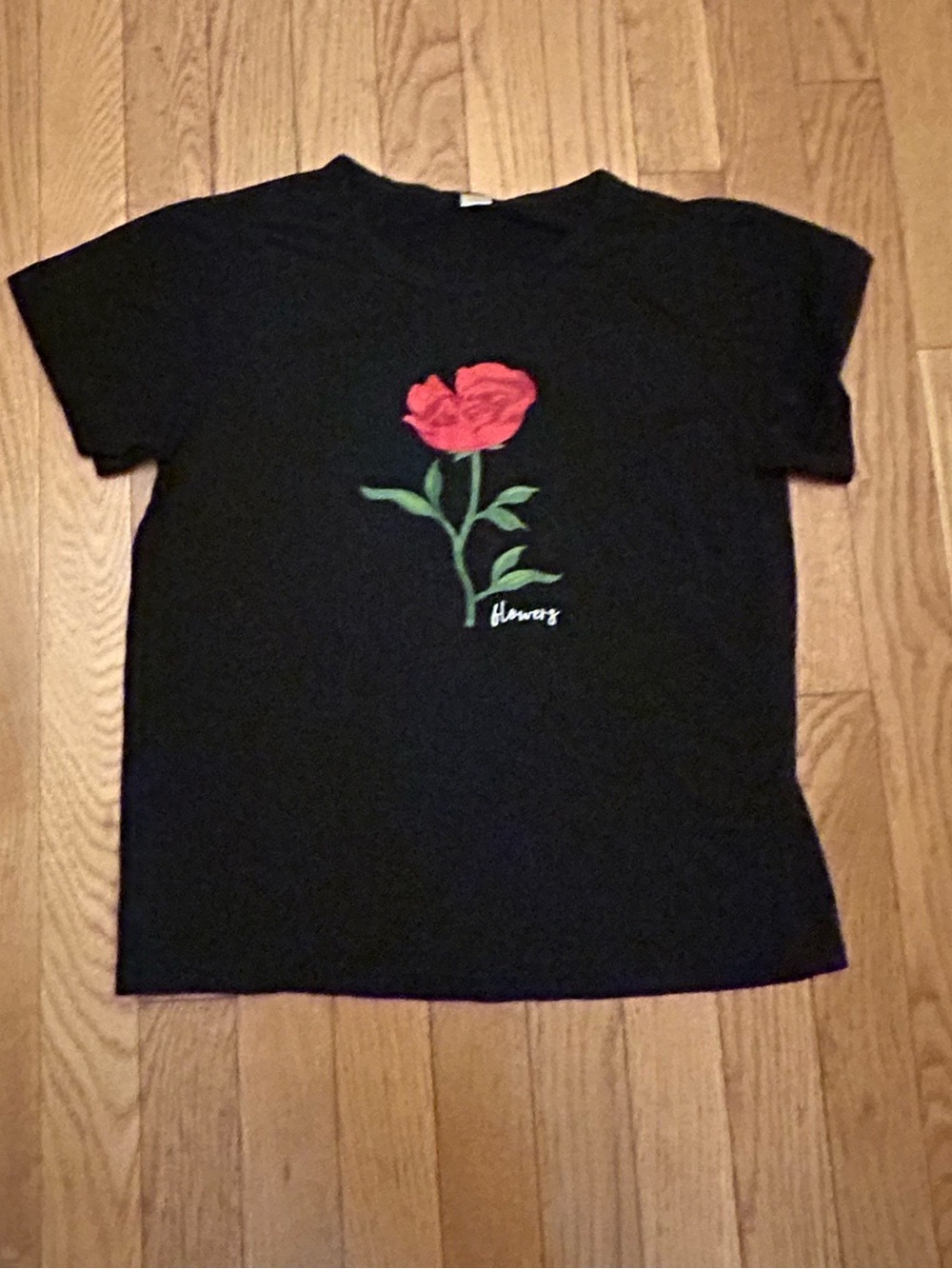 Girls Black Red Rose Graphic Top Size 11/12